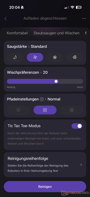 Einstellungen für die Reinigungsleistung