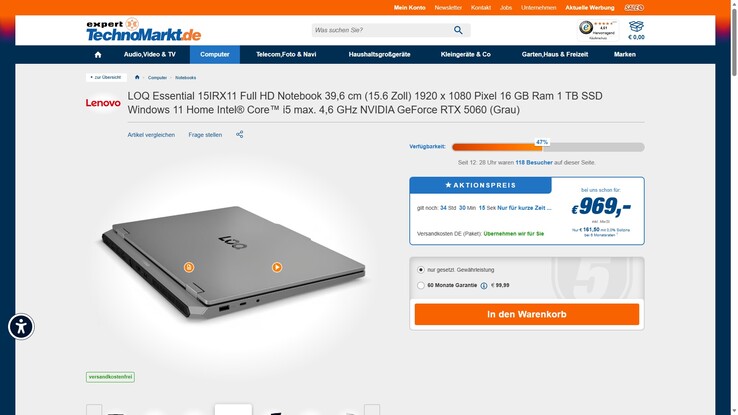 Lenovo LOQ Essential 15IRX11 83SC0026GE für 969 Euro.
