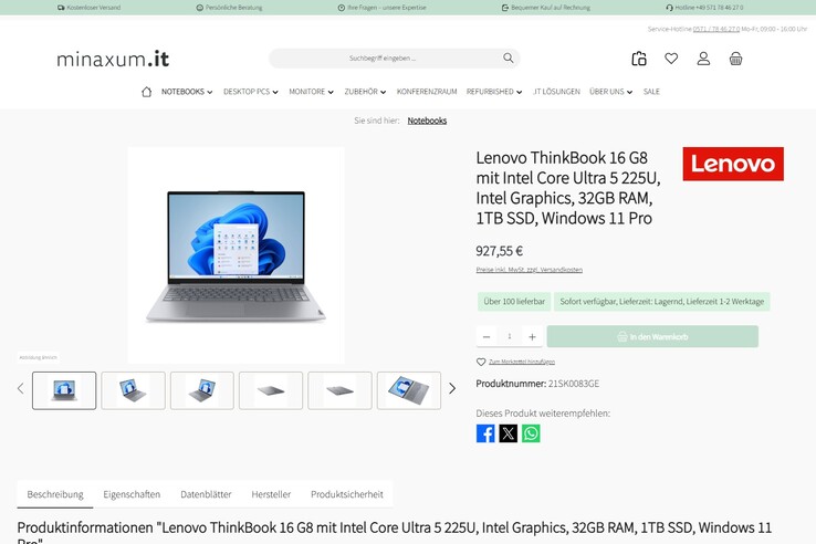 Lenovo ThinkBook 16 G8 IAL 21SK0083GE für 927,55 Euro.