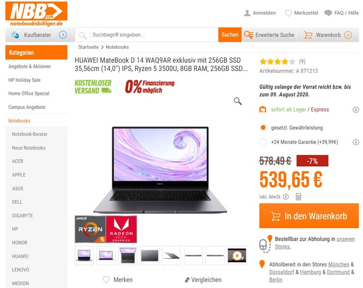 Diese Woche billiger: Das MateBook D 14 von Huawei bei Notebooksbilliger.de.