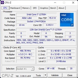 CPU-Z Intel Core i7-12700H