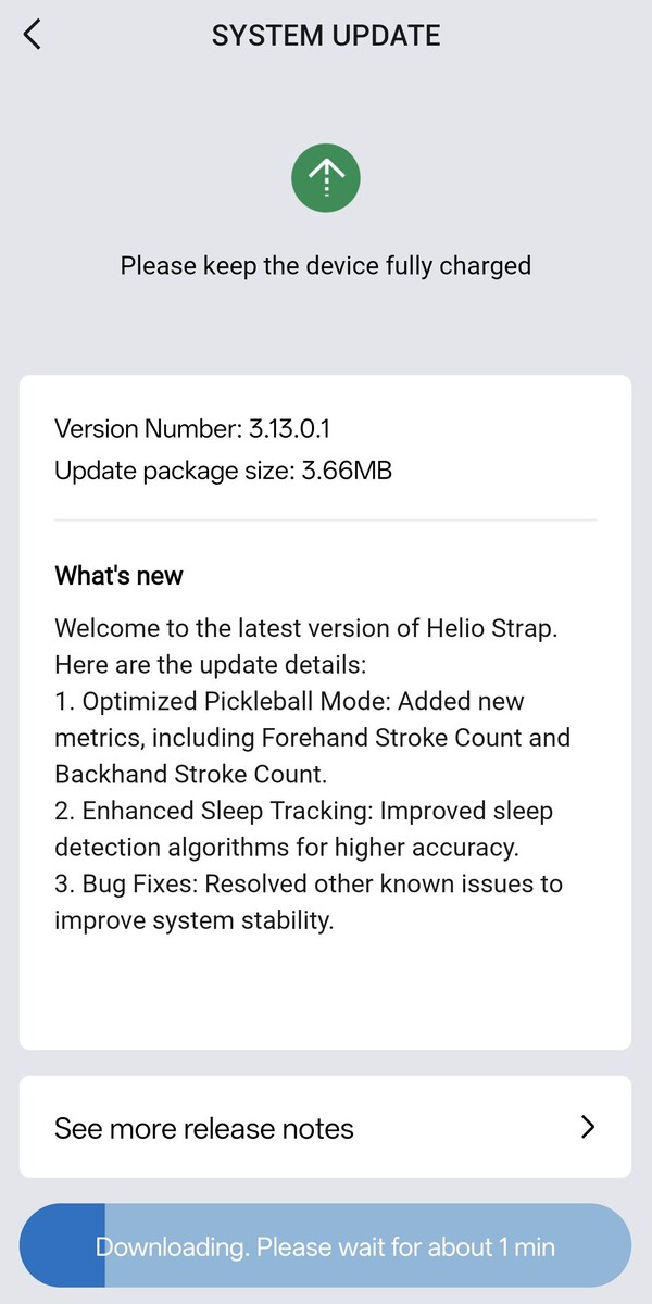 Die Versionshinweise für die Amazfit Helio Strap Firmware-Version 3.13.0.1