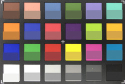 ColorChecker: Die Zielfarbe wird in der unteren Hälfte eines jeden Kästchens darestellt.