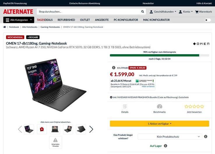 HP Omen 17-db1180ng (C2AK4EA) für 1.599 Euro.