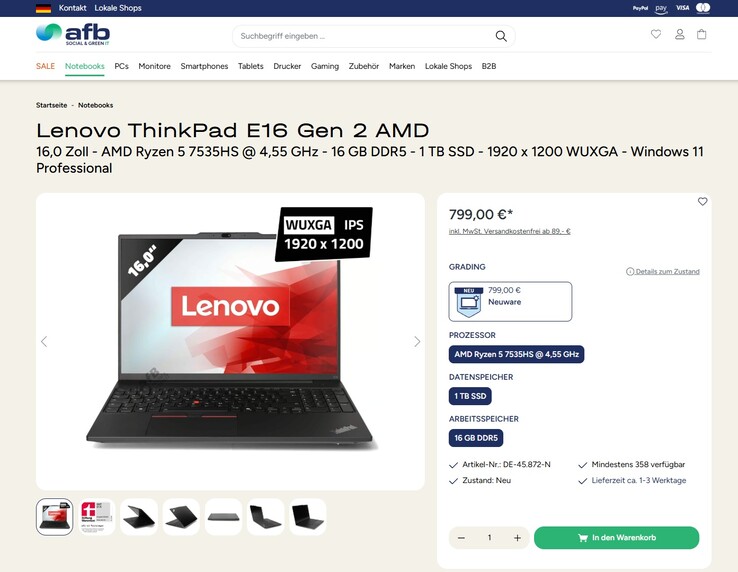 Lenovo ThinkPad E16 Gen 2 (21M50027GE) für 799 Euro.