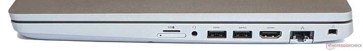 Rechte Seite: microSD-Kartenleser (oben), SIM-Kartenschacht (unten), 2x USB 3.2 Gen1 Typ-A, HDMI, GigabitLAN, Kabelschloss