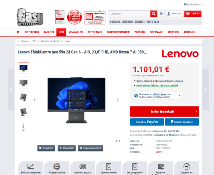 Lenovo ThinkCentre Neo 55a 24 Gen 6 AiO 13F80008GE für 1.101,01 Euro
