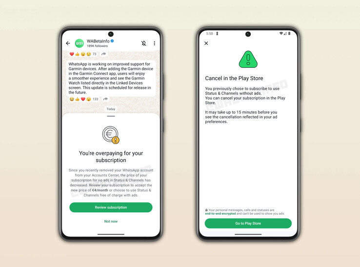 Die Screenshots von WABetaInfo zeigen einen Abo-Preis von 4 Euro pro Monat (Bildquelle: WABetaInfo)