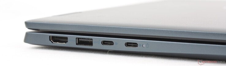 Links: HDMI 1.4, USB-A 3.2 Gen. 1, 2x USB-C 3.2 Gen. 2 mit DisplayPort + Power Delivery