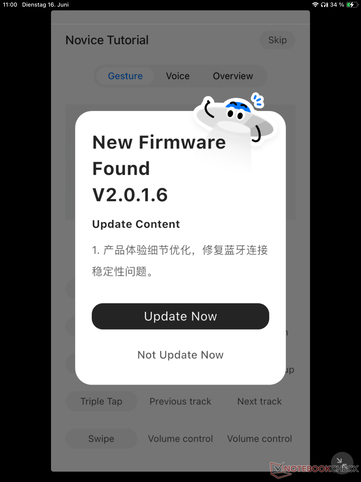 Direkt nach dem Verbinden wird auf einfache Art ein Firmware-Update durchgeführt.