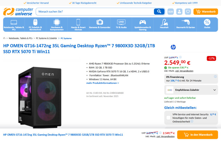 HP Omen 35L GT16-1472ng für 2.549 Euro.