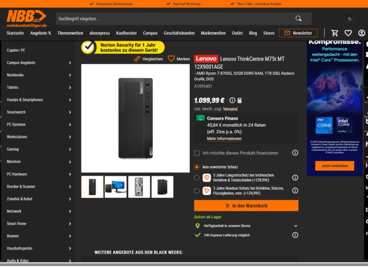 Lenovo ThinkCentre M75t G5 12X9001AGE für 1.099,99 Euro.