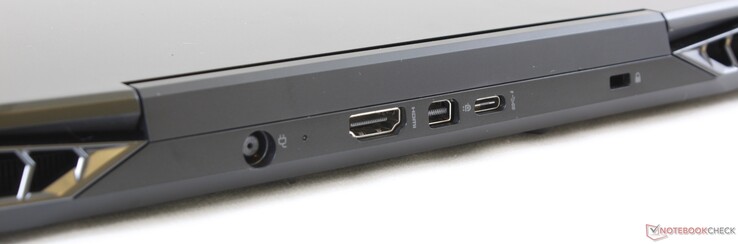 Rückseite: Netzanschluss, HDMI 2.0, Mini-DisplayPort 1.3, USB Typ-C Gen. 2, Kensington Lock