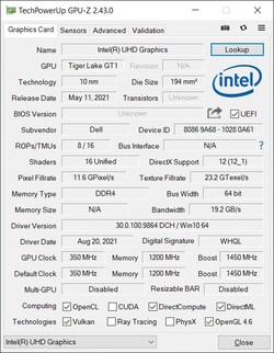 GPU-Z UHD Graphics Xe 16 EUs
