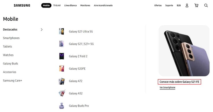 Das Galaxy S21 FE ist auf der mexikanischen Seite von Samsung aufgetaucht (Bild: Galaxyclub.nl)
