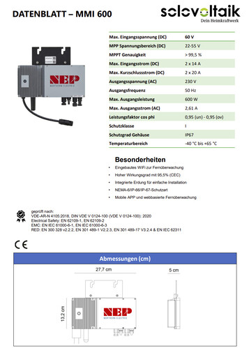 Datenblatt Wechselrichter NEP MMI 600