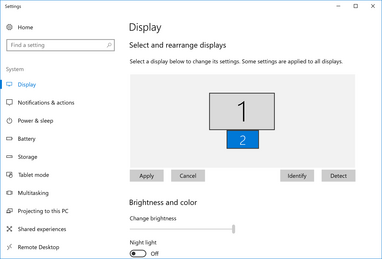 Windows erkennt das Touchpad im ExtensionDisplay-Modus als normales externes Display an. Der zweite Bildschirm kann an jeden Rand des Hauptbildschirms geschoben werden