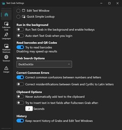 Settings von Text Grab