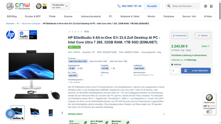 HP EliteStudio 8 G1i E5MJ8ET für 2.243 Euro.