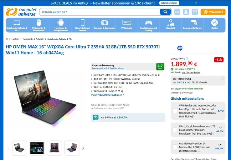 HP Omen Max 16-ah0474ng (C8BB7EA) für 1.899 Euro.