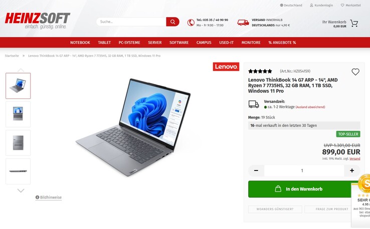 Lenovo ThinkBook 14 Gen 7 ARP 21MV0095GE für 899 Euro.