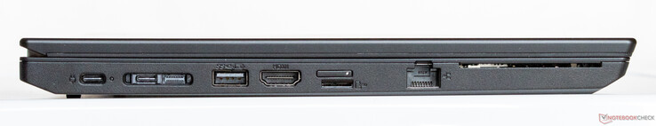 USB-C 3.1 Gen 2 mit Strom, Docking-Anschluss (USB-C 3.1, Netzwerk), USB-A 3.0, HDMI 2.0, microSD und Simkarten-Slot, RJ45 LAN, Smartcard
