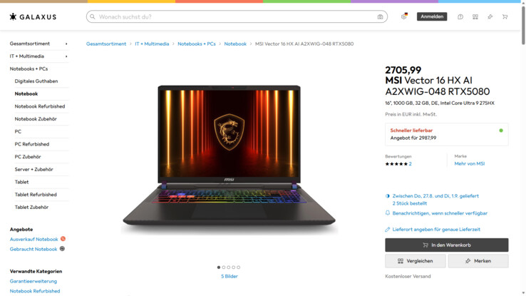 MSI Vector 16 HX AI A2XWIG-048 für 2.705,99