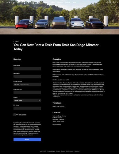 Tesla goes Rental: Diverse Modelle, inklusive dem Cybertruck, können in Kalifornien für bis zu einer Woche gemietet werden - mit FSD und Gratis-Laden (Bild: Tesla).