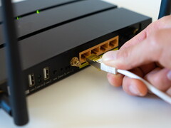 Netzwerkkabel wird in einen Router gesteckt