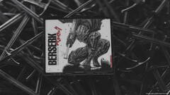 Glas-Gaming-Mauspad WALLHACK SP-005 Berserk mit einer Schwarz-Weiß-Illustration von Guts in seiner Berserker-Rüstung mit roten Akzenten.