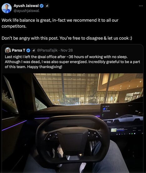 xAI-Mitarbeiter Parsa Tajik behauptet, 36 Stunden lang ohne Schlaf gearbeitet zu haben. (Bildquelle: X)