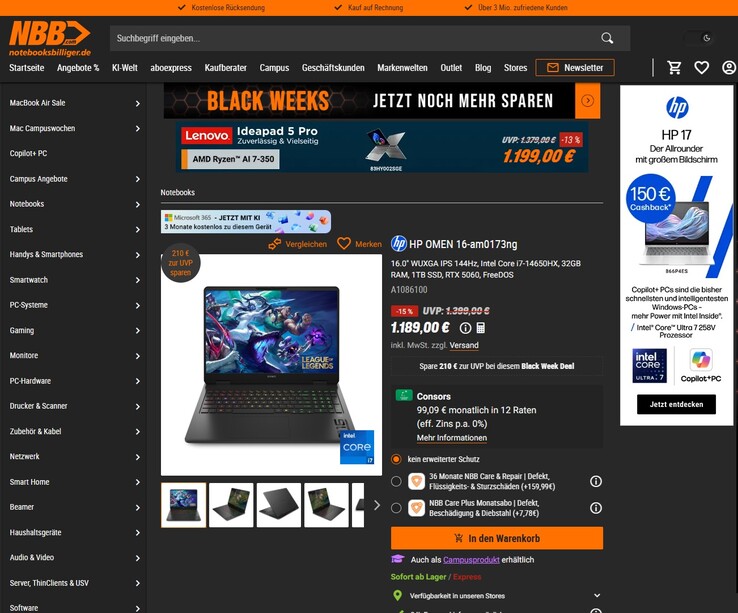 HP Omen 16-am0173ng für 1.189 Euro.