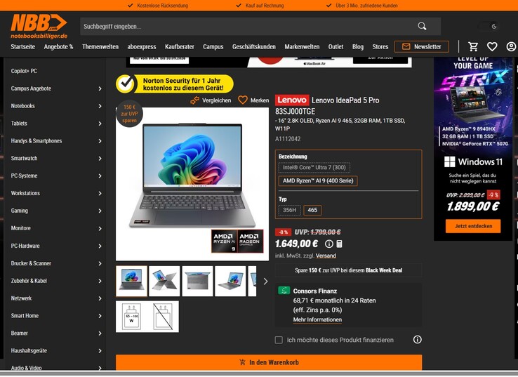 Lenovo IdeaPad Pro 5 16AGP11 83SJ000TGE für 1.649 Euro.