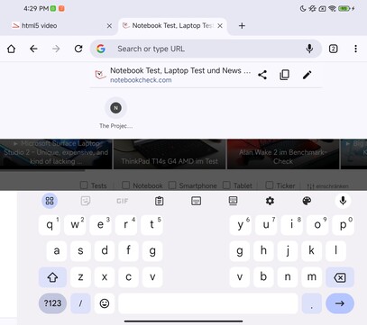Tastatur Innendisplay im Querformat (Google Gboard)