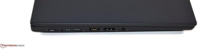 USB-C 3.1 Gen 1, Thunderbolt 3, miniEthernet, USB-A 3.0, HDMI 1.4b, Kombo-Audio