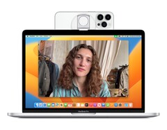 Die MagSafe-Halterung von Belkin befestigt ein iPhone auf dem Display eines MacBook. (Bild: Belkin)