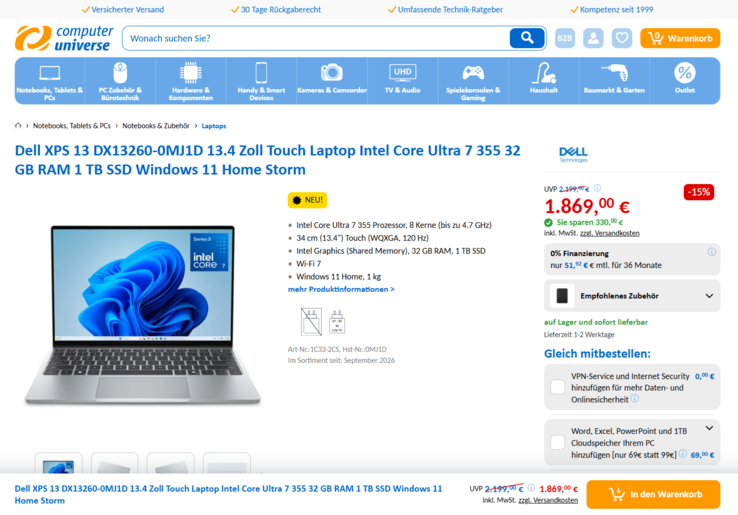 Dell XPS 13 für 1.869 Euro.
