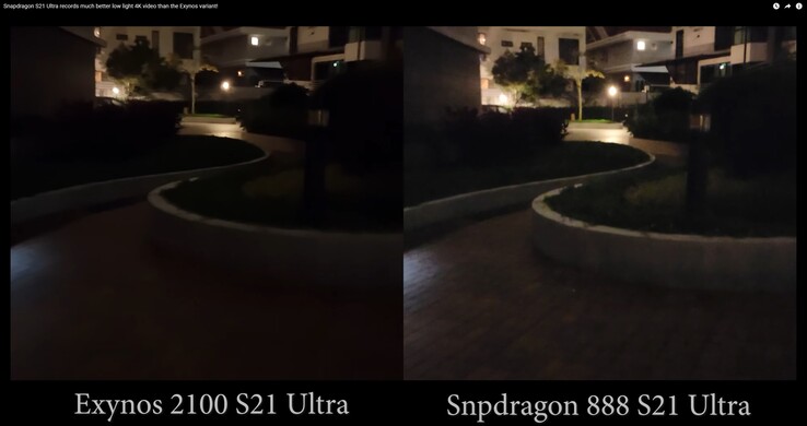 Keine Details mehr sichtbar in dunklen Bereichen: Die Kameras des Galaxy S21 Ultra liefern mit Exynos 2100 aktuell schlechtere Low-Light-Videos im Vergleich zum Snapdragon 888-Modell.