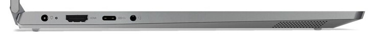 Linke Seite: Netzanschluss, HDMI, USB 3.2 Gen 1 (Typ C), Audiokombo
