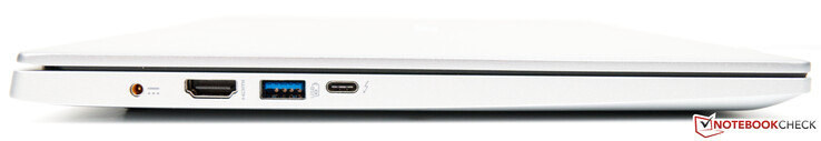 Linke Seite: Netzanschluss, HDMI, USB-A 3.0, Thunderbolt 3