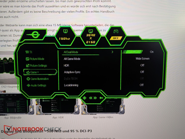 Nur über das OSD: Der AI Dual Mode für Full-HD mit 320 Hz