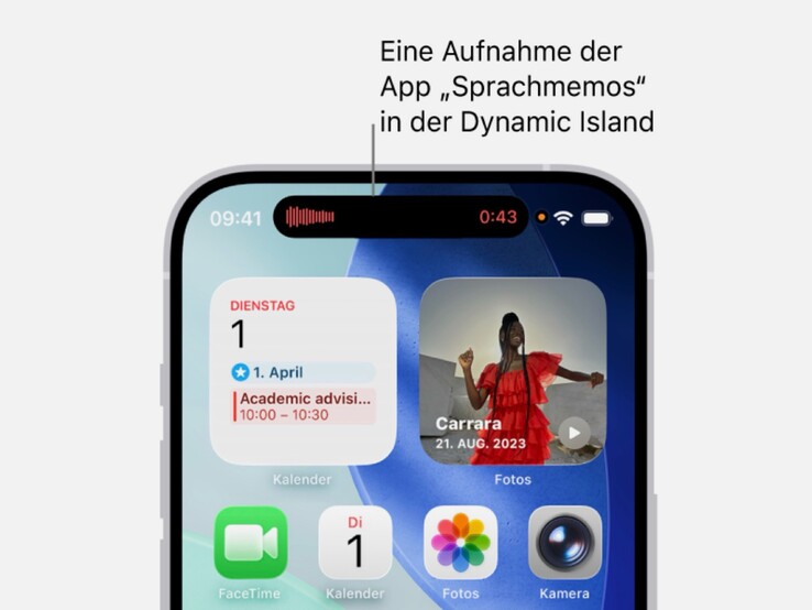 Die Dynamic Island kann Hintergrundaktivitäten darstellen.