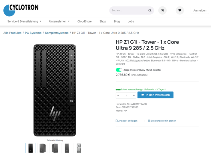 HP Z1 Tower G1i A40T1ET für 2.786,80 Euro.