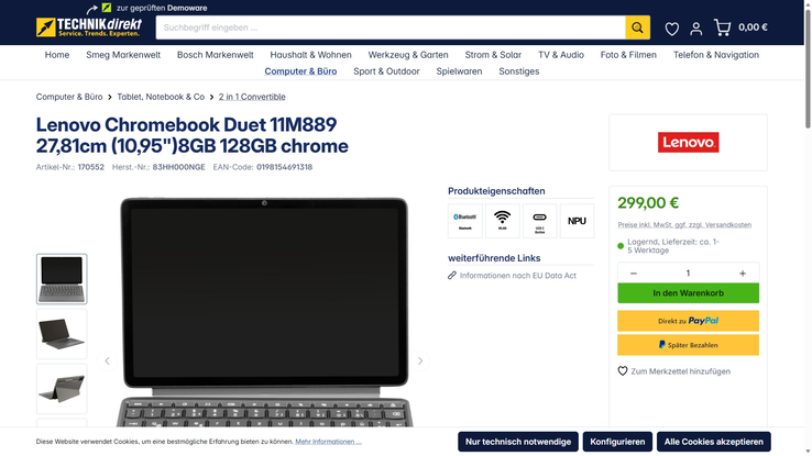 Lenovo Chromebook Duet 11 (83HH000NGE) für 299 Euro.