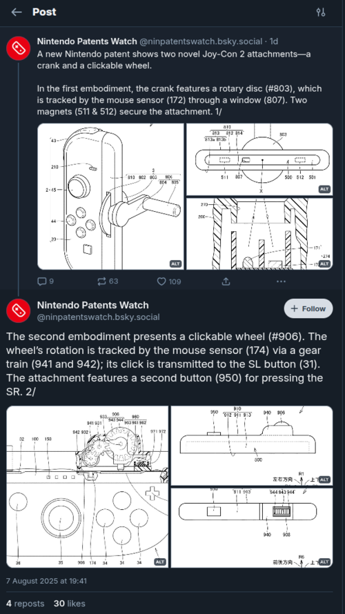 Die Switch 2-Kurbel wird wahrscheinlich in einem Angelspiel zum Einsatz kommen, bei dem Lenkrad-Zubehör ist der Zweck weniger offensichtlich. (Bildquelle: Nintento Patent Watch via Bluesky)