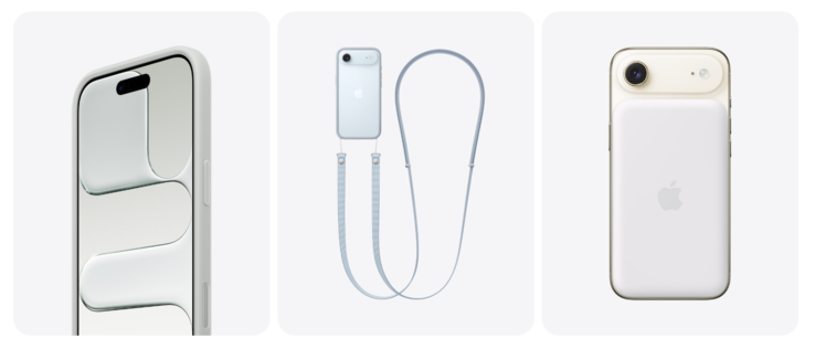 Zubehör für das iPhone Air: Bumper, Crossbody-Band und iPhone Air MagSafe Akku.