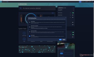 Vier verschiedene GPU-Modi. Der Modus "Nur iGPU" wird empfohlen, um die Batterielebensdauer zu verlängern.