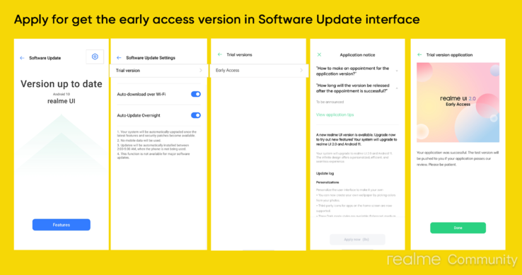 Die Early Access-Version von Realme UI 2.0 auf Basis von Android 11 kann in wenigen Schritten beantragt werden, allerdings sollen nicht alle Antragsteller auch die Möglichkeit zur Installation erhalten. (Bild: Realme)
