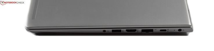 rechts: Kombo-Audio, USB 3.0 Typ A, HDMI, RJ45-Ethernet, USB 3.1 Gen 1 Typ C, Ladeanschluss