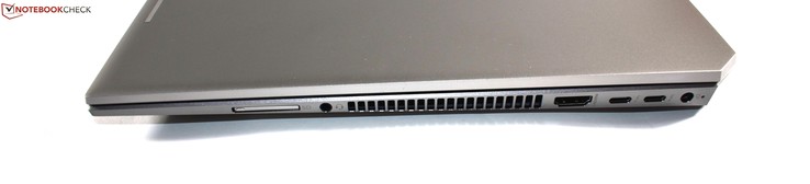 rechts: SD-Kartenleser, Kombo-Audio, HDMI, 2x USB C / Thunderbolt 3, Ladeanschluss
